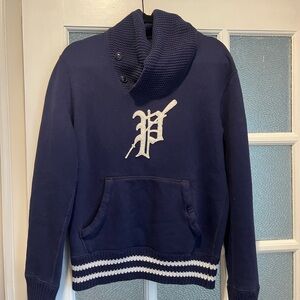 Polo Men's Navy Shawl Collar Pullover Sweater with Embroidered 'P'